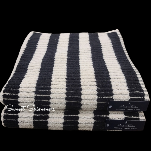 6pc BROOKS BROTHERS Black & Cream Mosaic Tile THICK PLUSH TURKISH Towel Set New - Picture 4 of 7